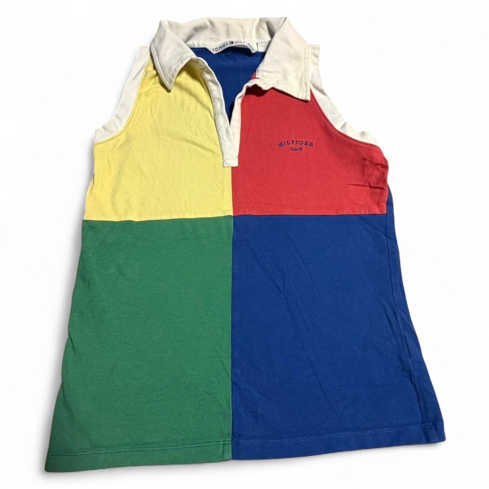 Vintage Tommy Hilfiger Jeans Colorblock Sleeveless Polo‎ Top Womens M Y2K